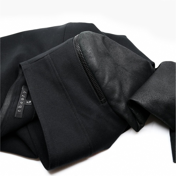 THEORY YAISA PRYOR Leather Sleeve Zip Shoulder Jacket Blazer Black Size P/TP - Picture 8 of 12